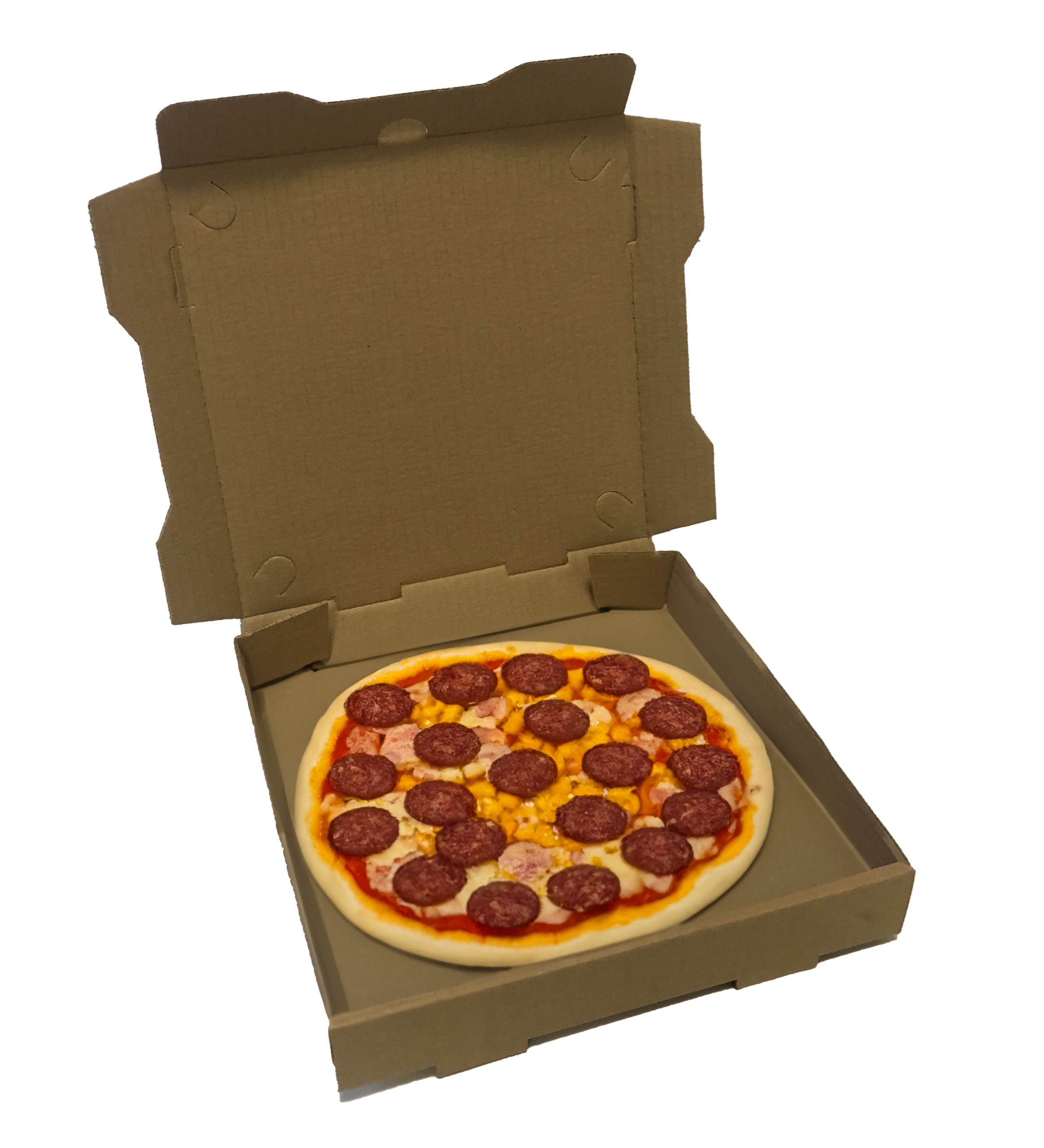 Open Pizza Box with Pizza